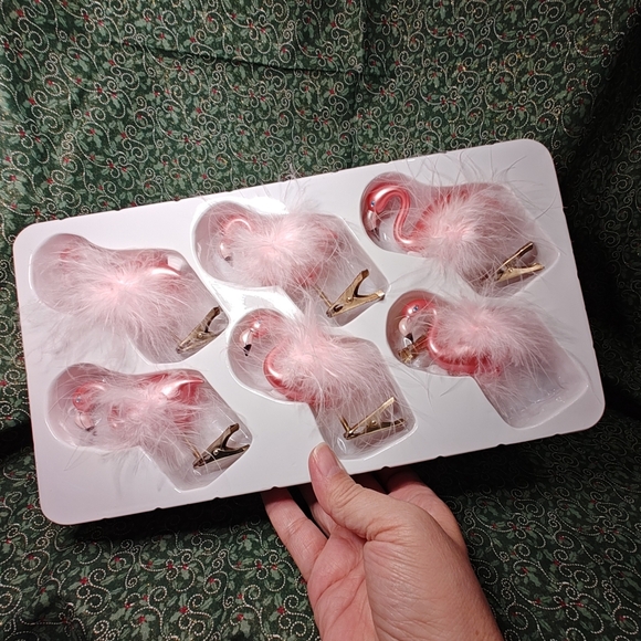 Dillard's Blown Glass Pink Flamingo Clip Christmas Ornament Box Of 6 - Picture 2 of 11